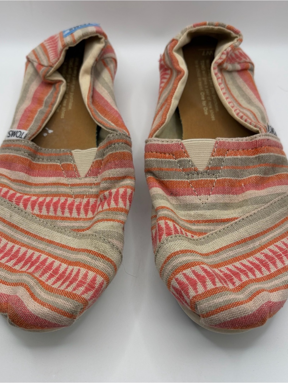 TOMS Women's Coral & Cream Striped Canvas Slip-Ons